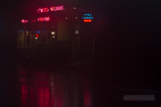 Neon Sign - Night - Albany Bowl in the mist