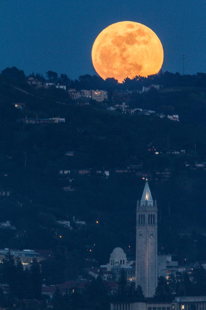 UC Berkeley Sather Tower Campanile Super Moon over Berkeley Hills